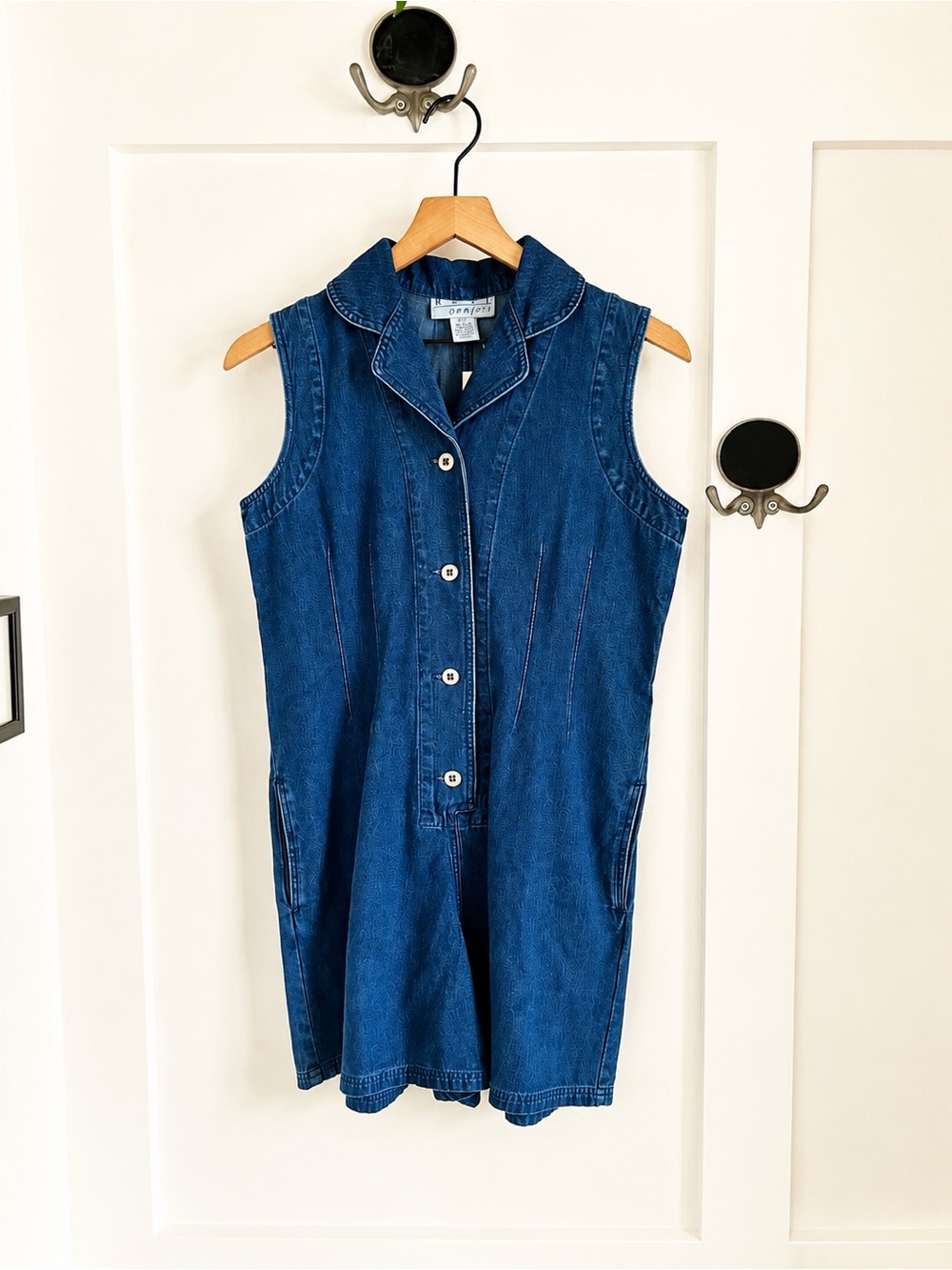Vintage Denim Romper Shorts | 100% Cotton Button Front Utility Playsuit